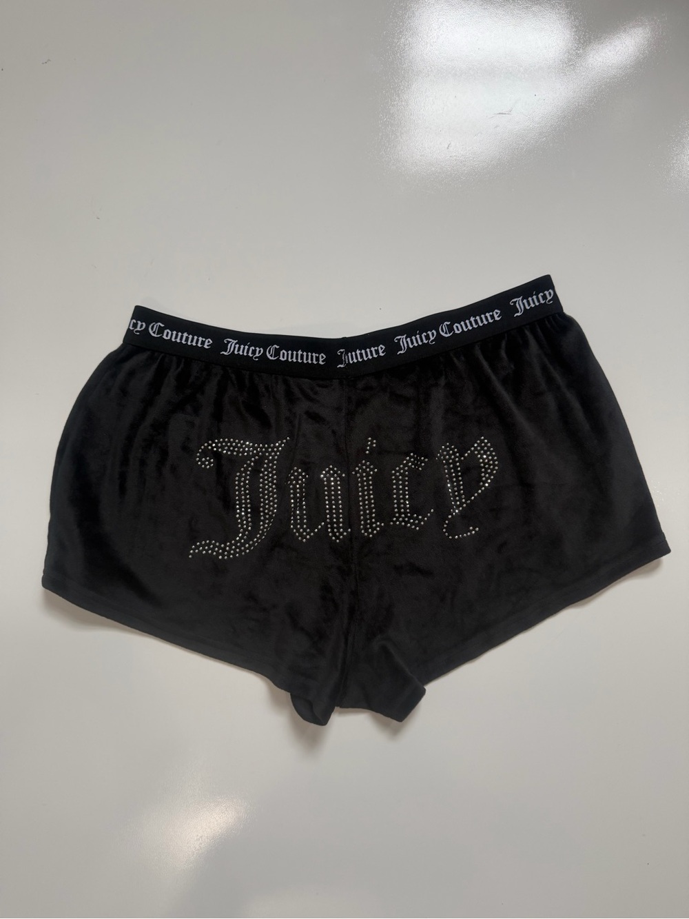 Juicy Couture Black Velour Rhinestone Bling Booty Shorts Size M - Picture 6 of 9